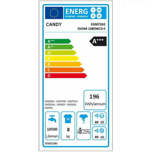 Candy GVS44138DWC3-S elöltöltős mosógép