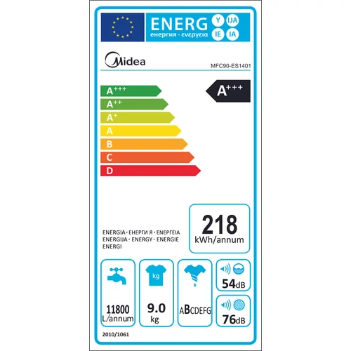 Midea Crown MFC90-ES1401 elöltöltős mosógép, 9 kg, 1400 centrifuga, A+++, inverter