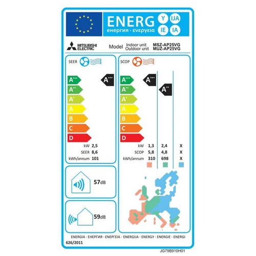 Mitsubishi MSZ/MUZ-AP25VGK Professzionális Inverteres oldalfali split klíma csomag 2,5 kW
