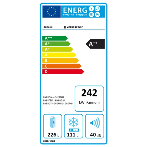 Zanussi ZRB36104WA alulfagyasztós kombinált hűtőszekrény