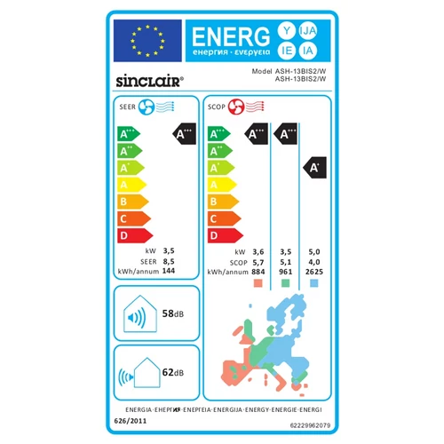Sinclair Spectrum Plus ASH-13BIS2/W oldalfali split klíma csomag 3,6 kW