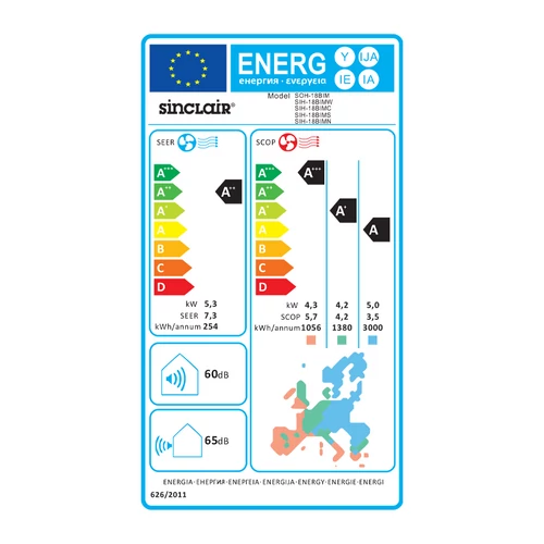 Sinclair Marvin SIH-18BIMW/SOH-18BIM oldalfali split klíma csomag 5,3 kW (fehér)