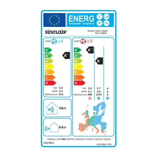 Sinclair Ray SIH-18BIR/SOH-18BIR oldalfali split klíma csomag 4,6 kW